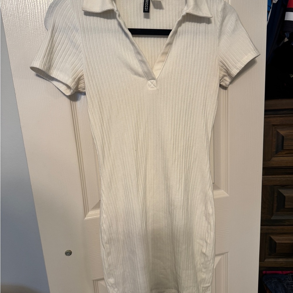 H&M White Ribbed Dress